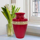 Red Urns for Ashes - Handcrafted Cremation Urn, Large Burial Urns for Ashes Adult Male - Urns for Human Ashes Adult Female, Funeral Decorative Urns - Up to 200lbs